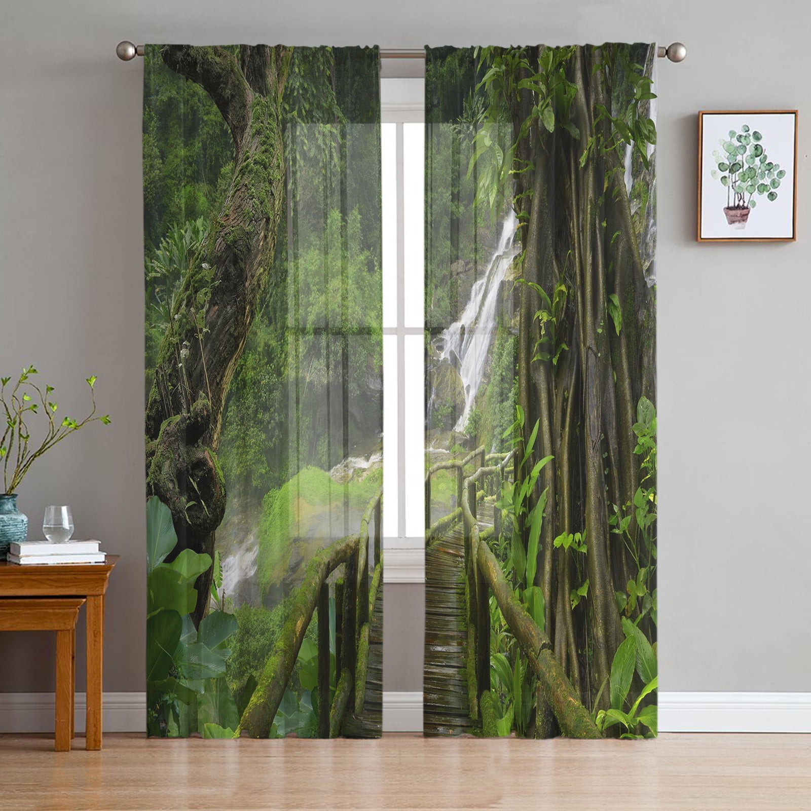 Rainforest Scenic Waterfall Window Curtains Bedroom Modern Drape Sheer ...