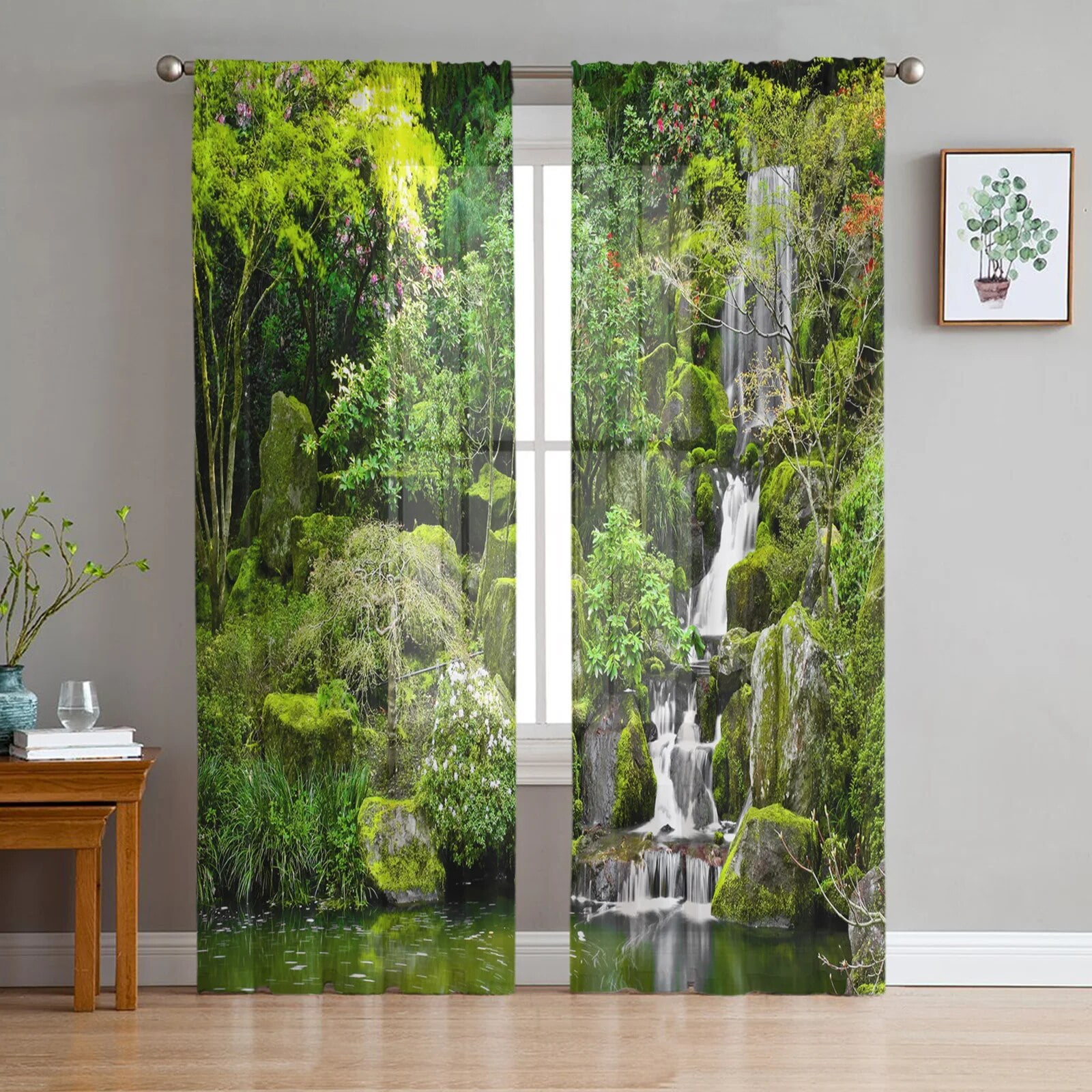 Rainforest Scenic Waterfall Window Curtains Bedroom Modern Drape Sheer ...