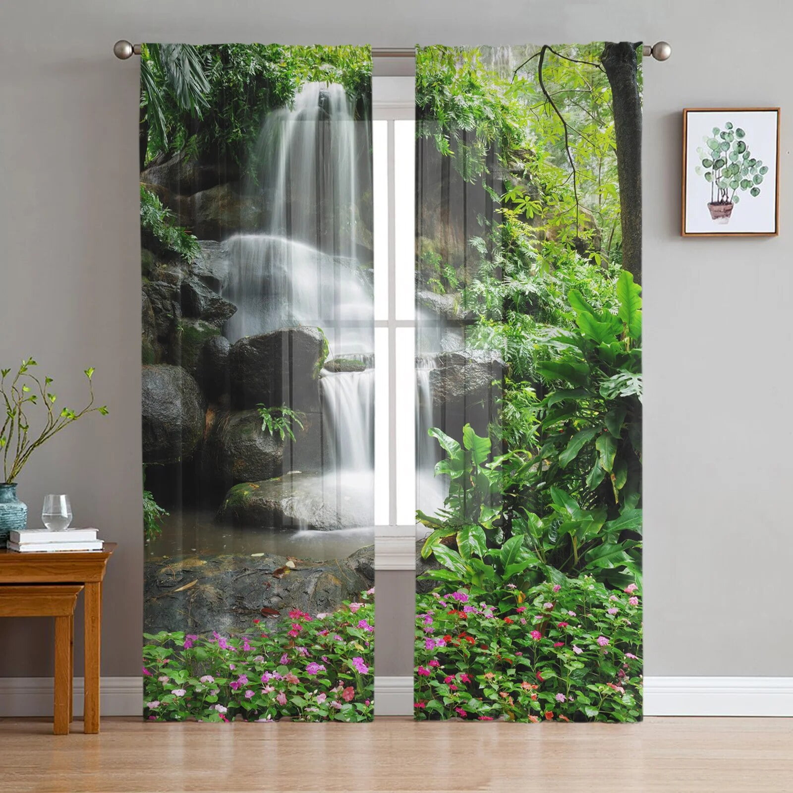 Rainforest Scenic Waterfall Window Curtains Bedroom Modern Drape Sheer ...