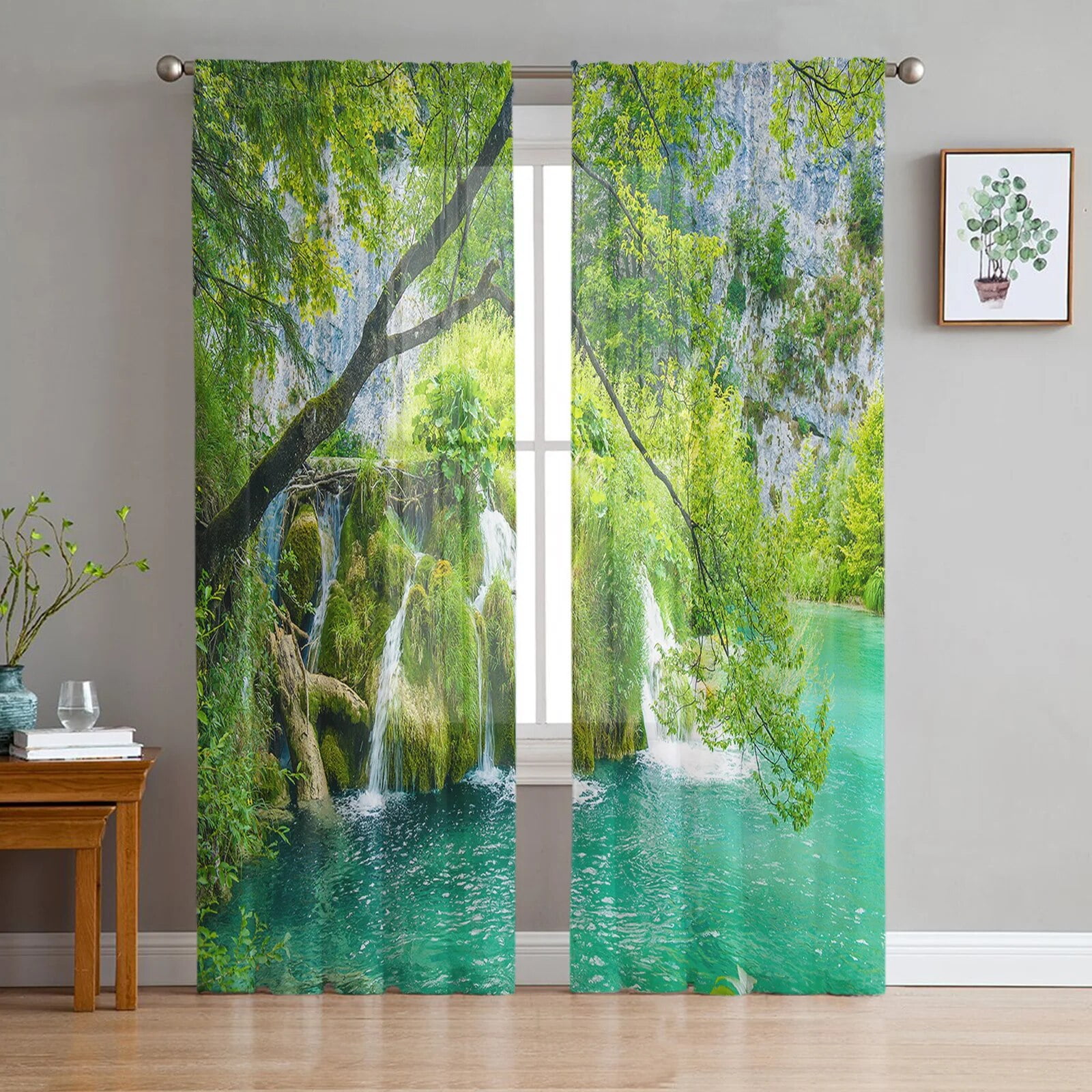 Rainforest Scenic Waterfall Window Curtains Bedroom Modern Drape Sheer ...