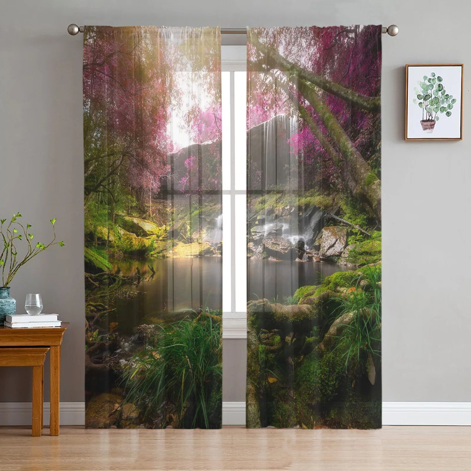 Rainforest Scenic Waterfall Window Curtains Bedroom Modern Drape Sheer ...