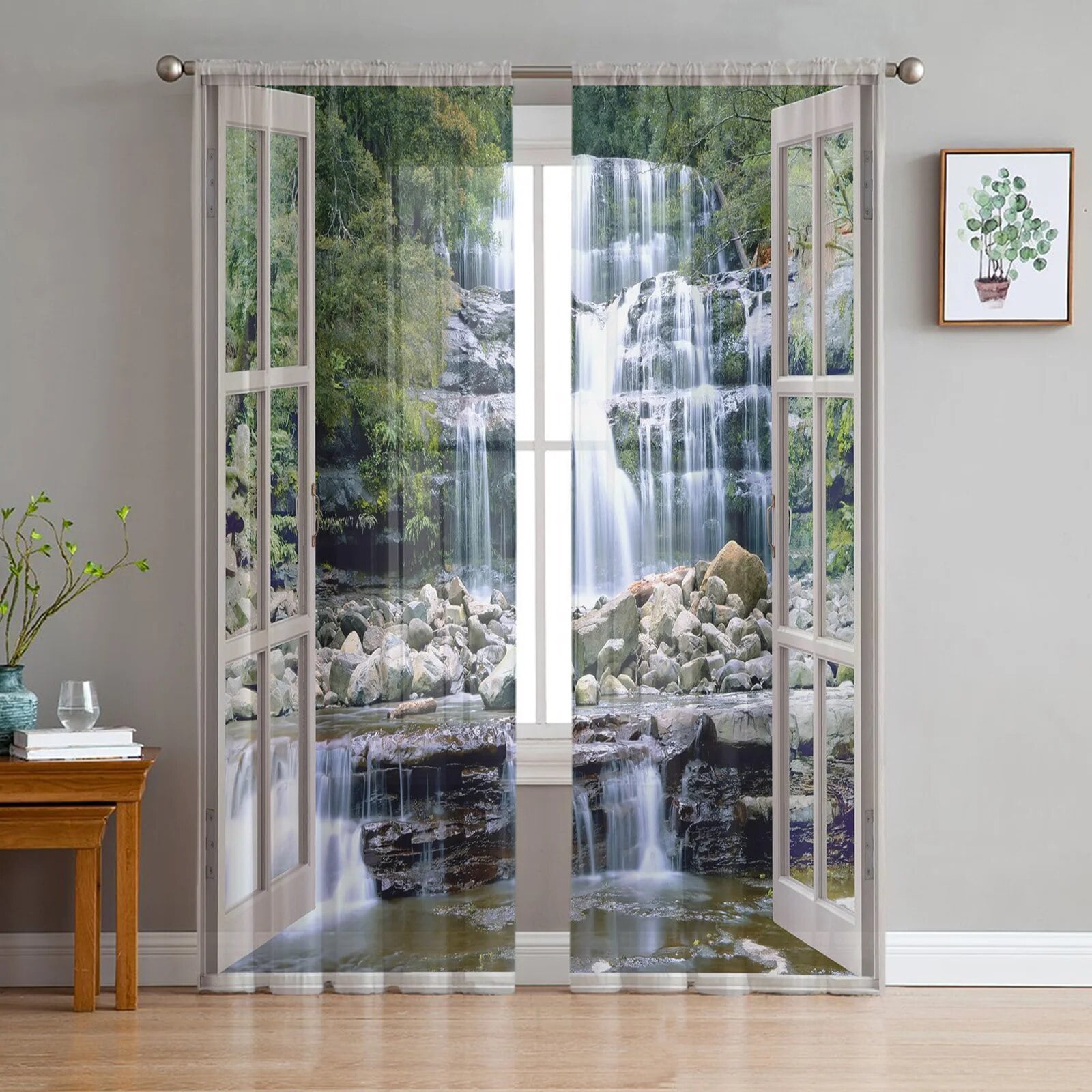 Rainforest Scenic Waterfall Window Curtains Bedroom Modern Drape Sheer ...