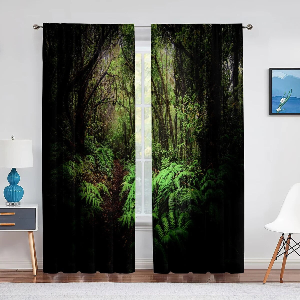 Rainforest Sheer Voile Curtain Jungle Green Trees and Exotic Plants ...