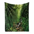 thumbnail image 1 of Rainforest Soft Flannel Fleece Blanket, Forest in Nepal Footpath Wildlife Spring Plant and Stones Moisture Water Print, Cozy Plush for Indoor and Outdoor Use, 60" x 80", Green Brown, by Ambesonne, 1 of 5