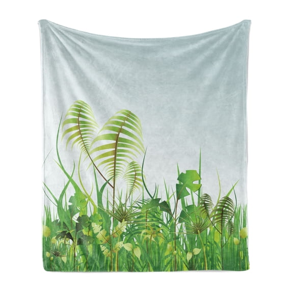 Rainforest Soft Flannel Fleece Blanket, Graphic Plant Landscape at Summertime Natural Grassland Garden Field Theme Print, Cozy Plush for Indoor and Outdoor Use, 60" x 80", Green Blue, by Ambesonne