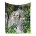 thumbnail image 1 of Rainforest Soft Flannel Fleece Blanket, Huay Mae Khamin Waterfall in Tropical Rainforest Thailand Holiday Travel Theme, Cozy Plush for Indoor and Outdoor Use, 50" x 60", Green Brown, by Ambesonne, 1 of 5