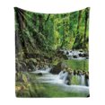 thumbnail image 1 of Rainforest Soft Flannel Fleece Blanket, Mountain Stream in a Tropical Rain Forest Foliage Countryside Wilderness Scene, Cozy Plush for Indoor and Outdoor Use, 50" x 70", Green Brown, by Ambesonne, 1 of 5