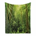 thumbnail image 1 of Rainforest Soft Flannel Fleece Blanket, Tropical Rainforest Landscape Malaysia Asia Green Tree Trunks Uncultivated Wood Print, Cozy Plush for Indoor and Outdoor Use, 50" x 60", Green, by Ambesonne, 1 of 5