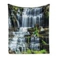 thumbnail image 1 of Rainforest Soft Flannel Fleece Throw Blanket, Waterfall in the Middle of Tropical Jungle Natural Scenery Countryside Style, Cozy Plush for Indoor and Outdoor Use, 50" x 70", Green White, by Ambesonne, 1 of 5