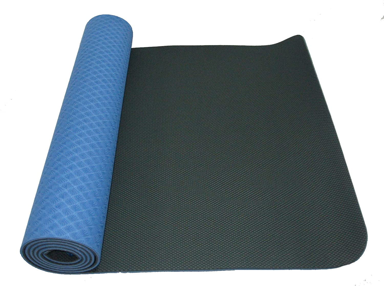 Rainforest TPE Yoga Mat 24" W ×68" L X 1/4" Thick 2 Tones Blue/Dark Grey Colors