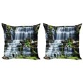 thumbnail image 1 of Ambesonne Tropical Throw Pillow Cover 2 Pack, Waterfall Jungle Rural, 24", Green White, 1 of 5