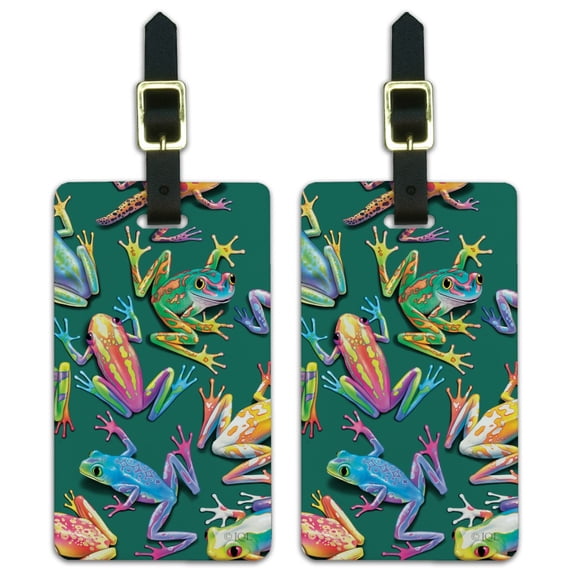 Rainforest Tree Frogs Rainbow Sticky Fingers Luggage ID Tags Suitcase Carry-On Cards - Set of 2