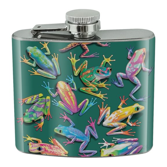 Rainforest Tree Frogs Rainbow Sticky Fingers Stainless Steel 5oz Hip Drink Kidney Flask