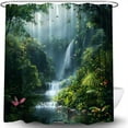 thumbnail image 1 of Rainforest Waterfall Shower Curtain Tropical Jungle Nature Green Tree Forest Scenery Landscape Stream River Wildlife Fabric Curtain with Hook, 1 of 3