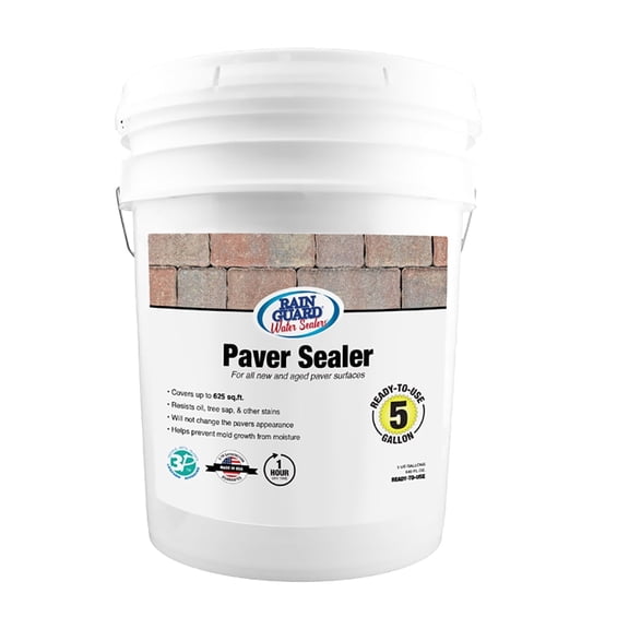 Rainguard Concrete Paver Sealer, Penetrating Protection Against Oil, Sap, Stains, and Moisture, For All Paver Surfaces, Silane/Siloxane Waterproofer, Natural Finish, Ready to Use, 5 Gallons