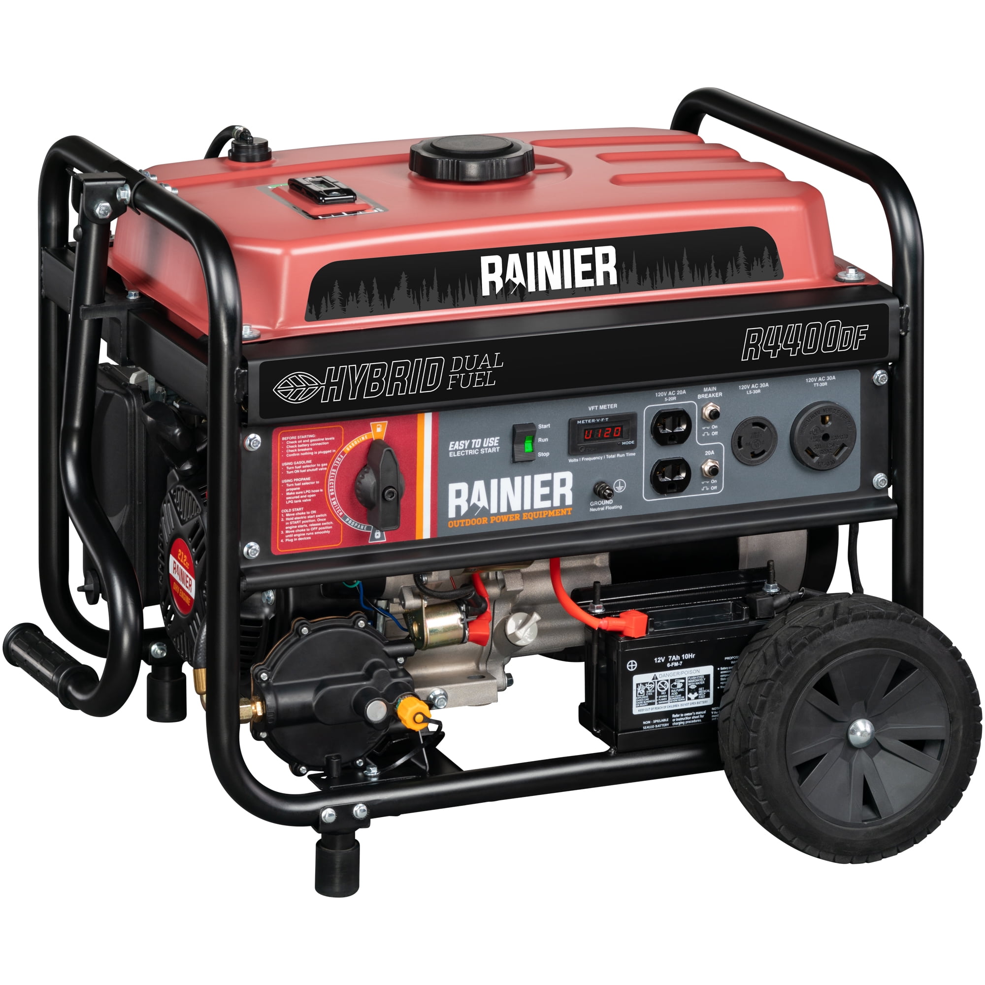 Rainier 4400 Peak Watt Dual Fuel Generator for Camping and Home, Gasoline Powered, Quiet and RV