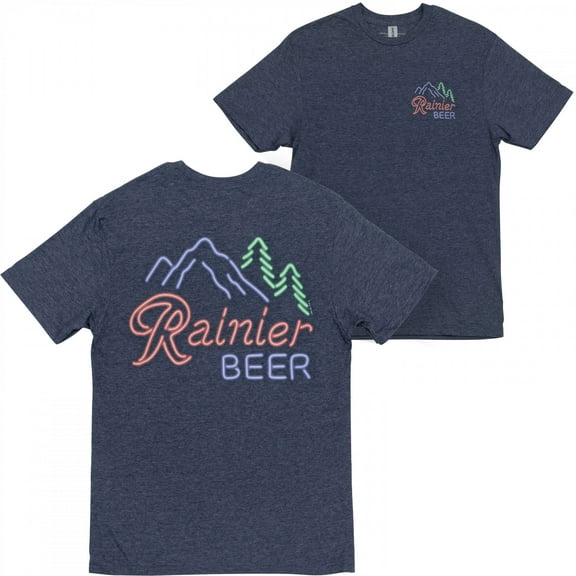 Rainier Beer Neon Bar Sign Front and Back Print T-Shirt-Small