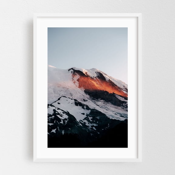 Rainier Glow - Washington Photography Mountain Snow Sunset Scenic Landscape Nature Wilderness White Framed Wall Art Print 5 x 7 inches