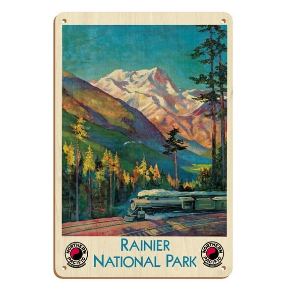 Rainier National Park - Stampede Pass Washington USA - Vintage Railroad Travel Poster by Gustav Wilhelm Krollmann c.1920s - 8 x 12 inch Vintage Wood Art Sign