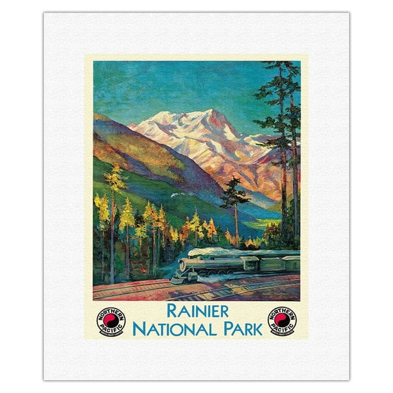 Rainier National Park - Stampede Pass Washington USA - Vintage Railroad Travel Poster by Gustav Wilhelm Krollmann c.1920s - Fine Art Rolled Canvas Print 11in x 14in