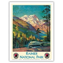 Rainier National Park - Stampede Pass Washington USA - Vintage Railroad Travel Poster by Gustav Wilhelm Krollmann c.1920s - Master Art Print (Unframed) 9in x 12in