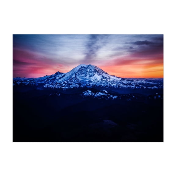 Rainier Sunset - Washington Photography Mountain Sunset Snow Scenic Nature Landscape Winter Unframed Wall Art Print 6 x 8 inches