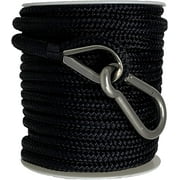 Rainier Supply Co 150' x 3/8" Anchor Line - Double Braided Nylon Anchor Rope with 316SS Thimble and Snap Hook - Black