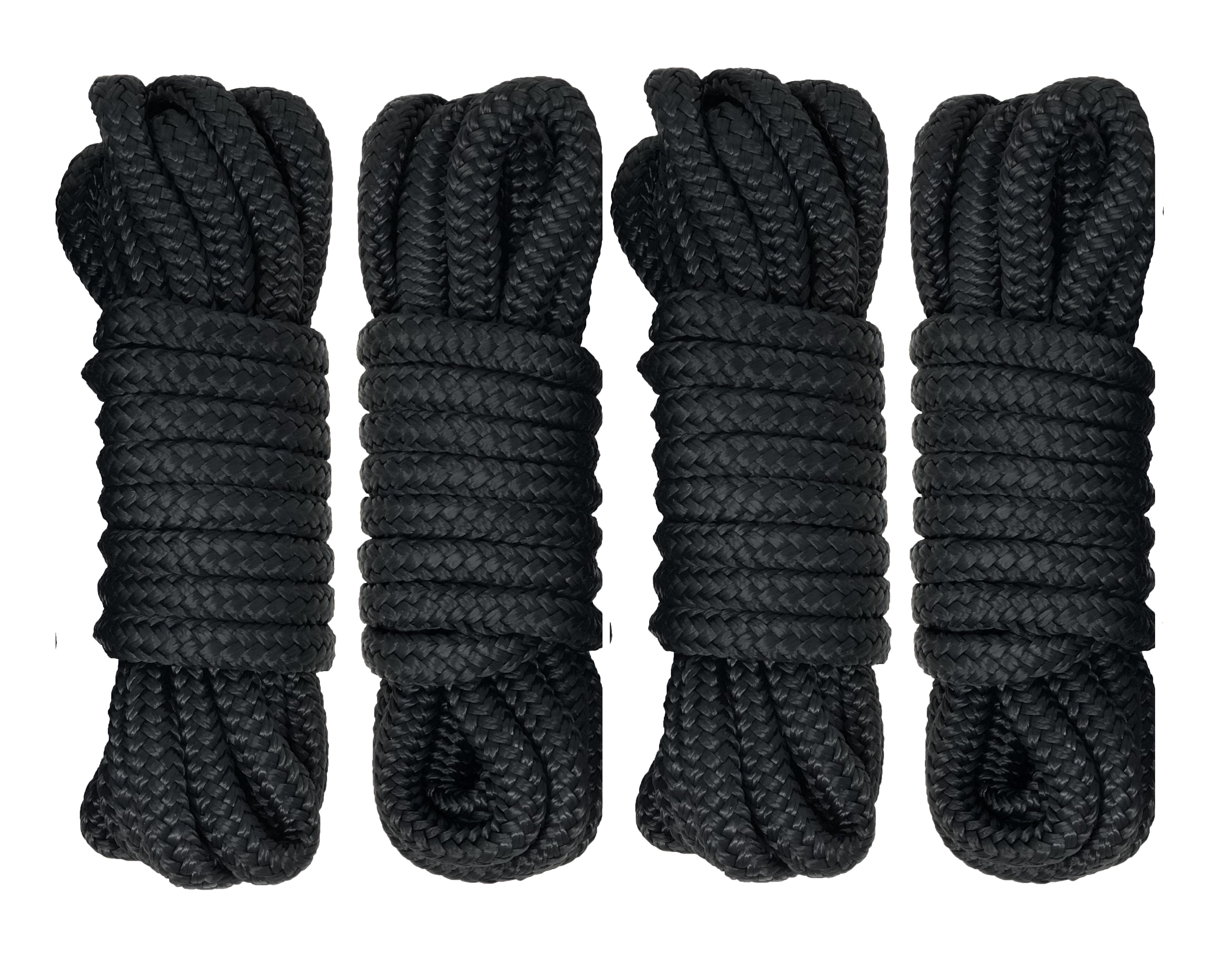 Five Oceans 4-Pack 1/2 inch x 15' Boat Dock Lines with 12 inch Eyelet, Marine-Grade Black Premium Double Braided Nylon Boat Rope 1/2 inch, Boat Ropes