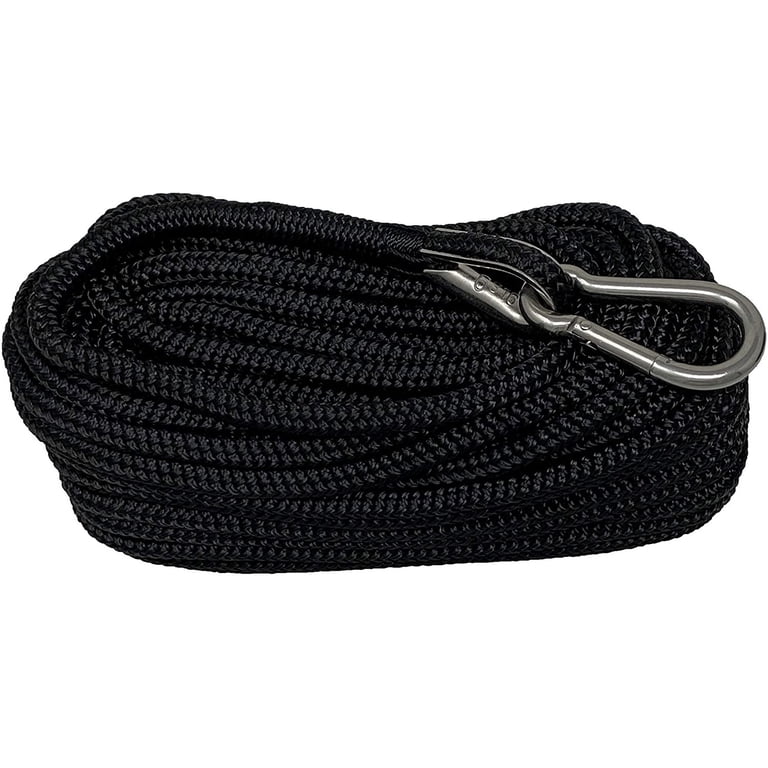 Sea Rock 100-Foot 3/8" Double Braid Nylon Anchor Rope With 316 Stainless Steel Thimble - Black