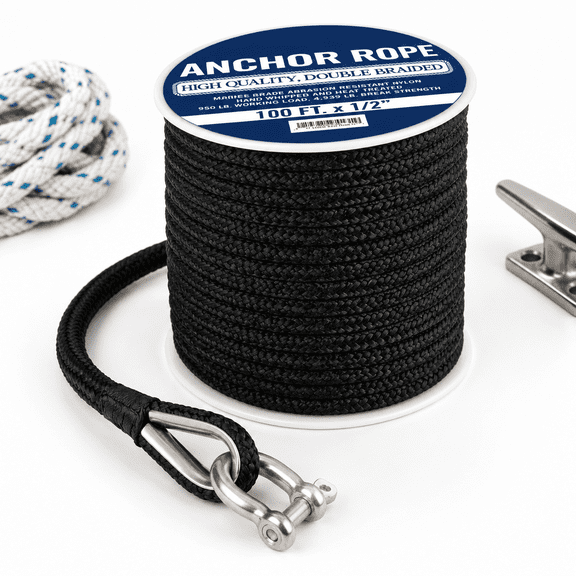 Rainiersupplyco Boat Anchor Rope - Double Braided Marine Line 100/150 / 200/300 Ft Nylon Boating With 316 Stainless Steel Thimble