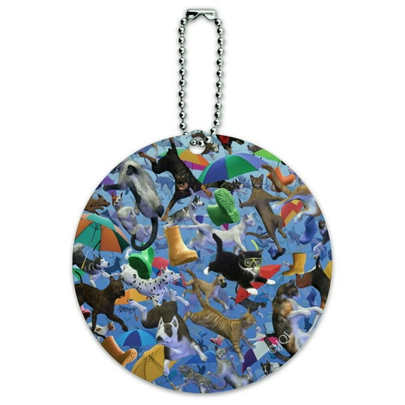 Raining Cats and Dogs Round Luggage ID Tag Card Suitcase Carry-On