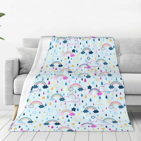 Raining Rainbow Blanket, Gifts for Adult Throw Blankets, Lightweight Cozy Soft Flannel Blankets for Home Decor Sofa Bed Couch 50"x40"