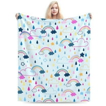 Raining Rainbow Blanket, Gifts for Adult Throw Blankets, Lightweight Cozy Warm Flannel Blankets Throw for Home Decor Bed Couch XS
