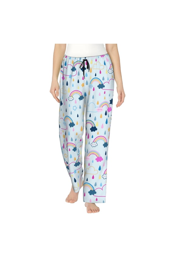 Raining Rainbow Women's Comfy Pajama Pants With Pockets,Soft Stretch Drawstring Lounge Pants, Soft Casual Wide Leg Pjs Sleep Bottoms Medium