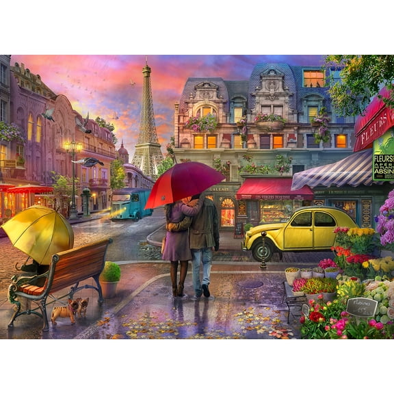 Raining in Paris 1000 Piece Jigsaw Puzzle - Romantic Paris Puzzles for Adults - Vibrant HD Color - Fully Interlocking Pieces - A VCC Original