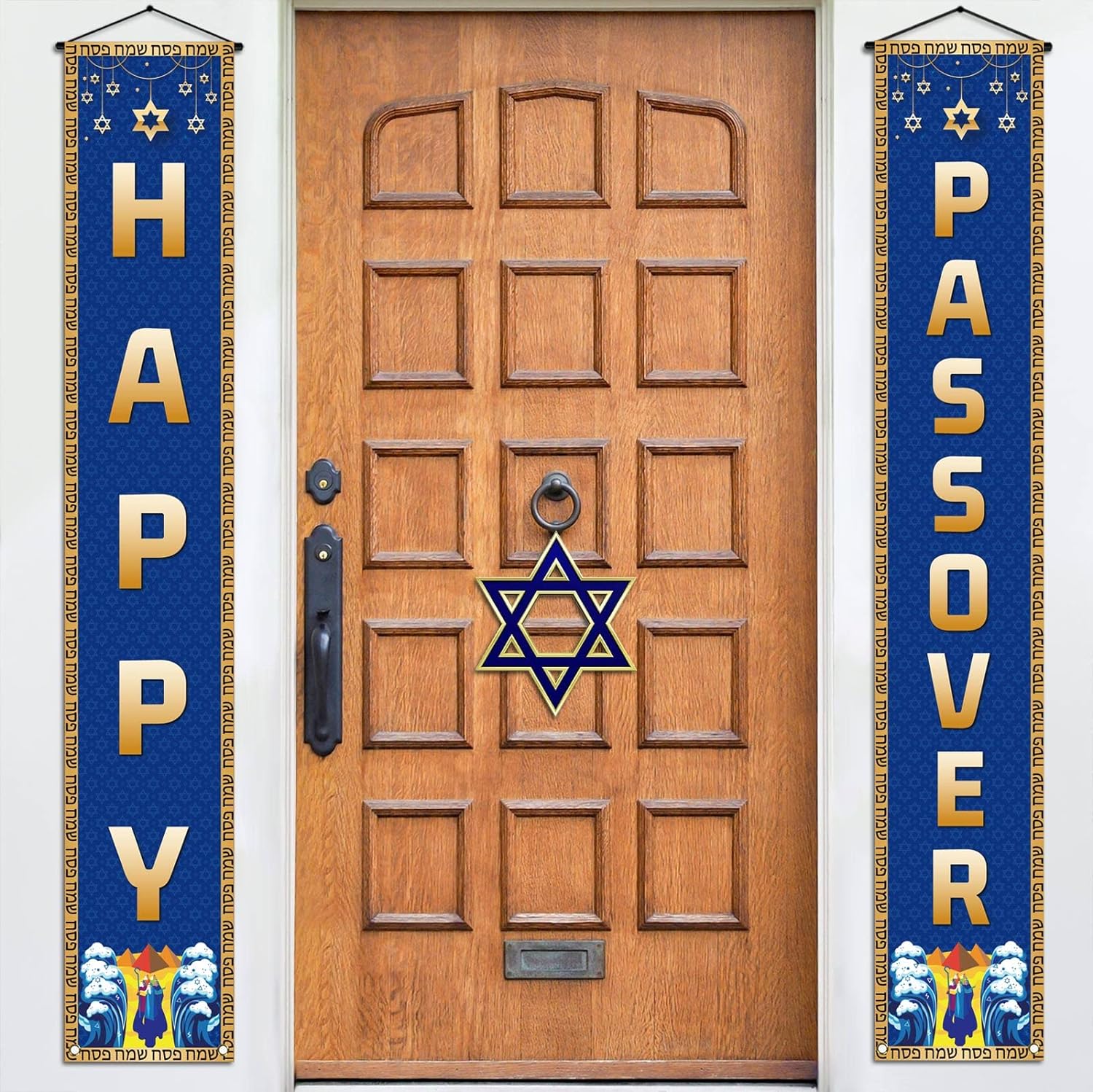 Rainlemon Happy Passover Porch Banner Jewish Pesach Banneration for Front Door Window Indoor ...
