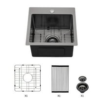 Rainlex 15"x15"x9", Drop-in Single Bowl Stainless Steel Kitchen Sink, Include 3 Accessories