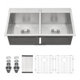 thumbnail image 1 of Rainlex 33"x22"x9", Drop-in Double Bowl Stainless Steel Kitchen Sink， Include 5 Accessories, 1 of 9