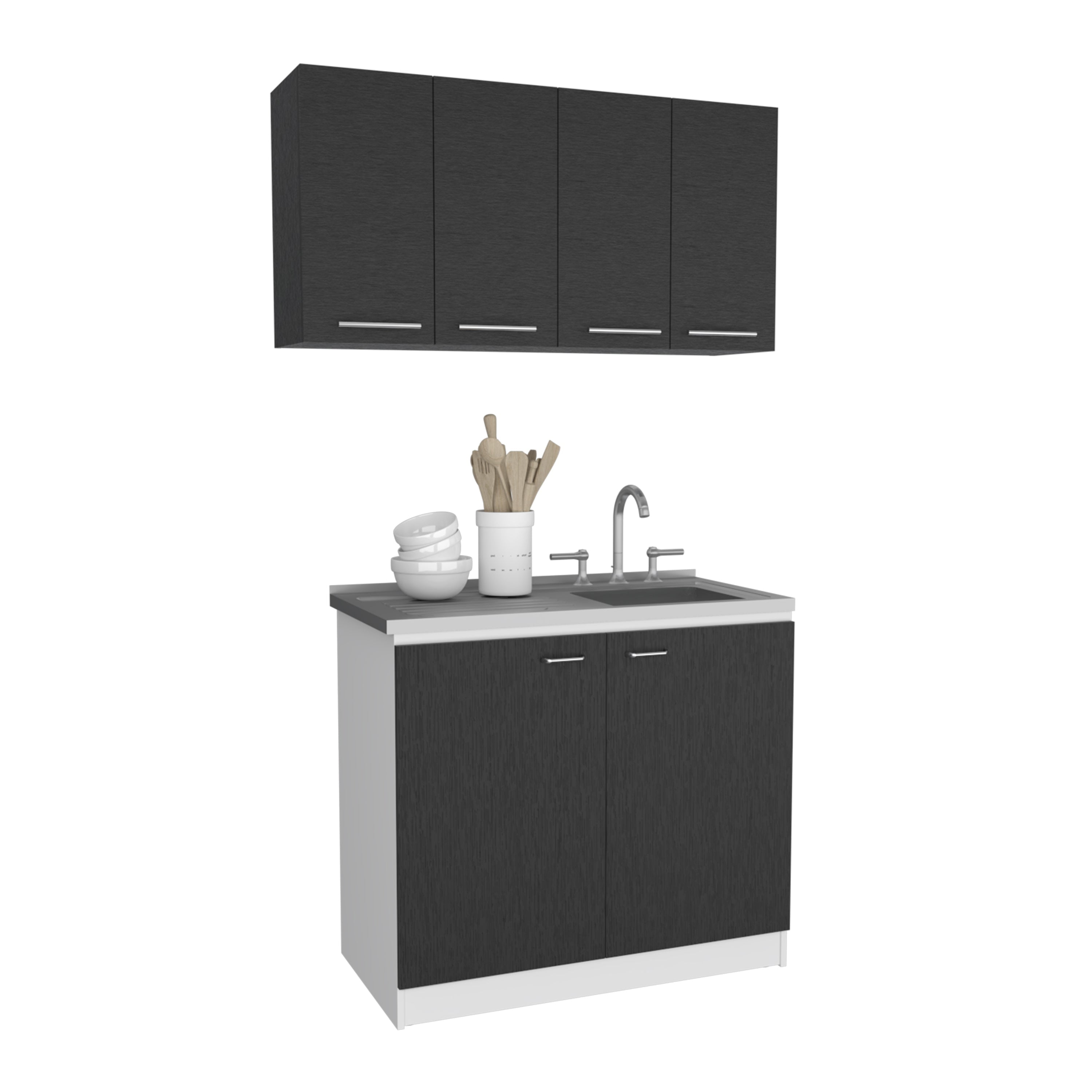 Rainlex 39" Freestanding Utility Sink Cabinet with Stainless Steel Countertop, Double Utility Basins, Soft-Close Storage Doors