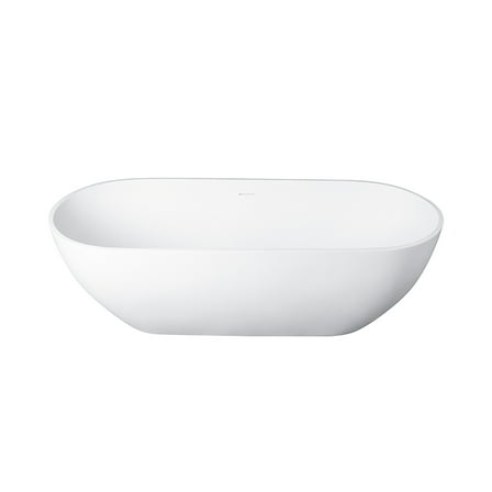 Rainlex 59" Freestanding Bathtub, Oval Shaped Stone Resin Freestanding Tubs, Solid Surface Matte White Soaking Tub with Overflow and Pop-up Drain RX-S05-59