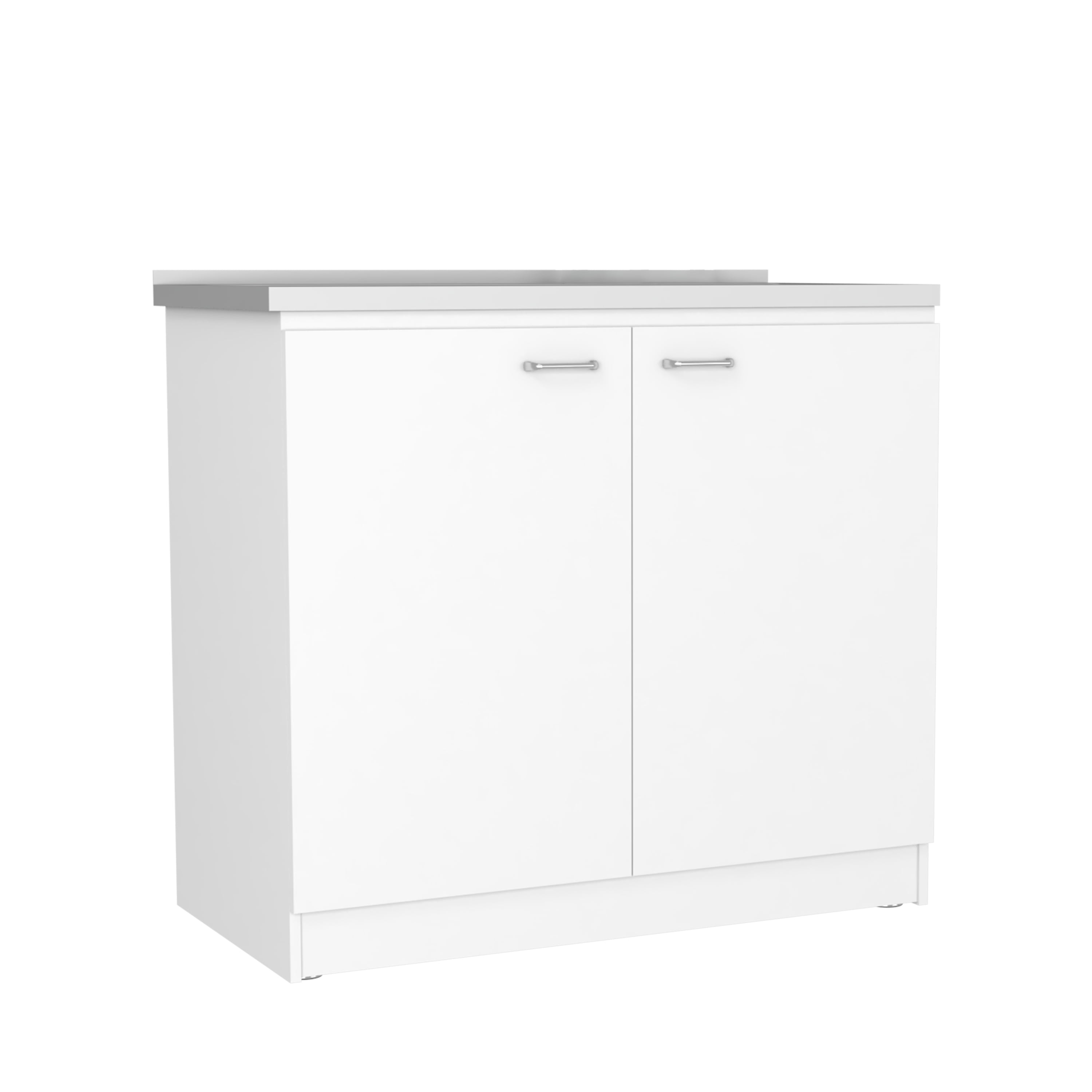 Rainlex Napoles 39" White Utility Sink Cabinet with Stainless Steel Basin, Double Doors & Shelf Storage – Freestanding Cabinet