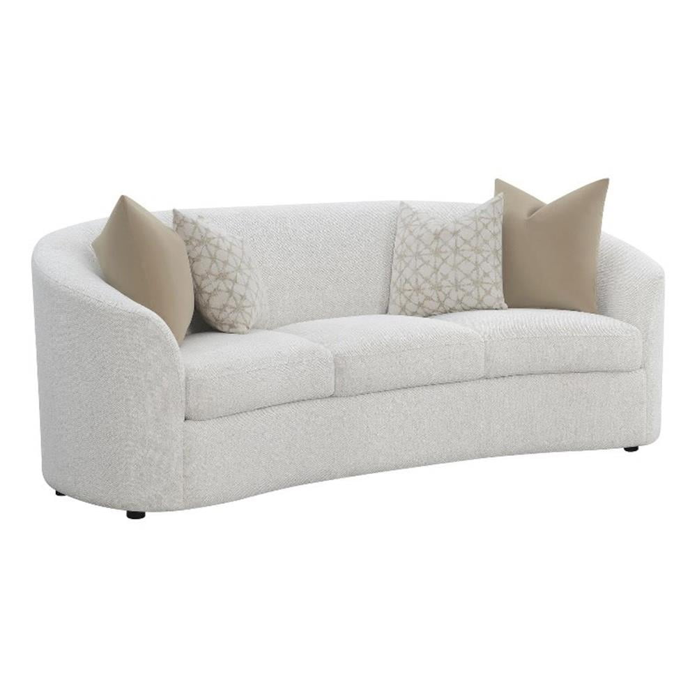 88.5" White Fabric Curved Tight Back Sofa with Sloped Arms