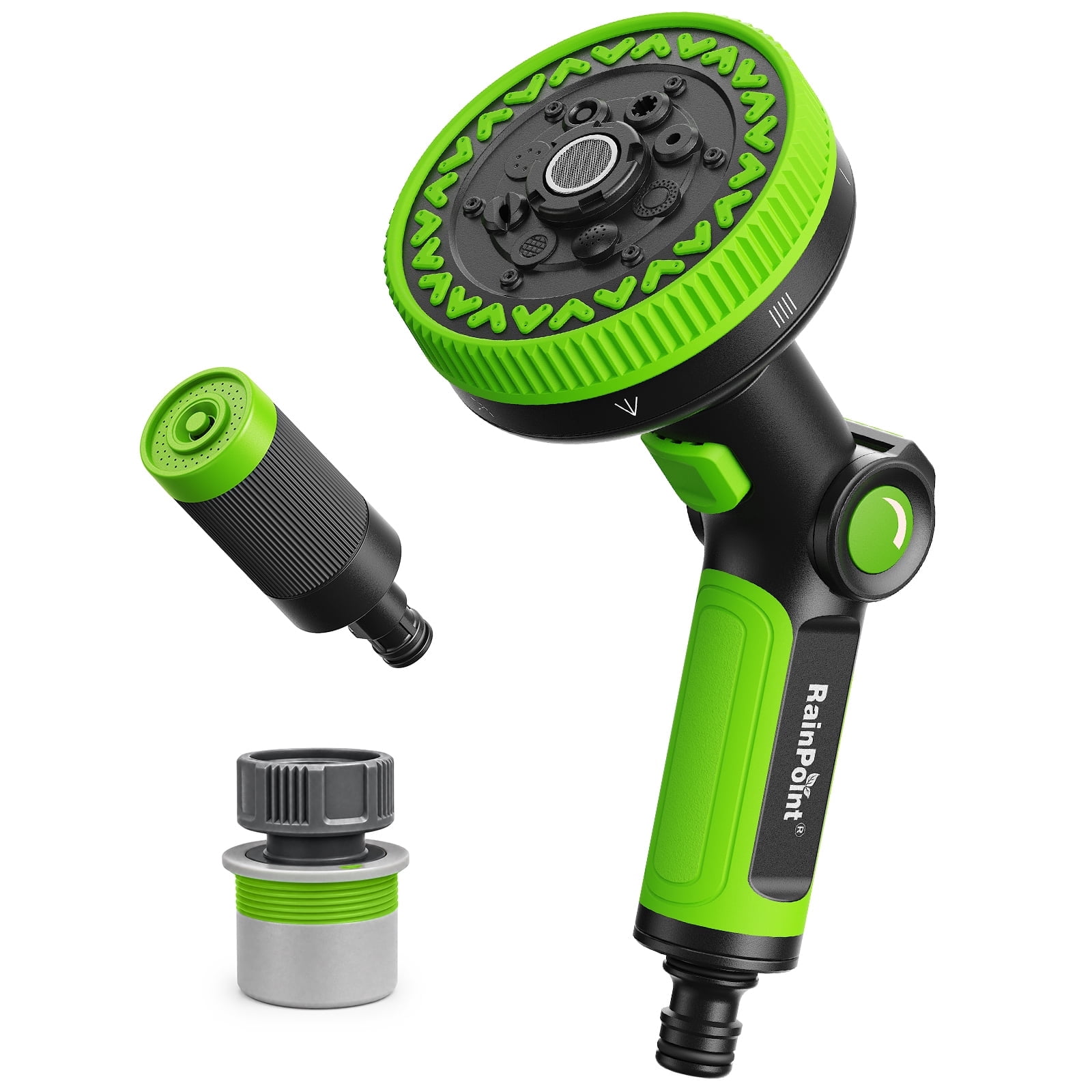 RainPoint Garden Hose Nozzle Thumb Control, Detachable High Pressure 3-Spray Patterns Nozzle and Extra Large 8-Spray Patterns Nozzle for Watering and Cleaning