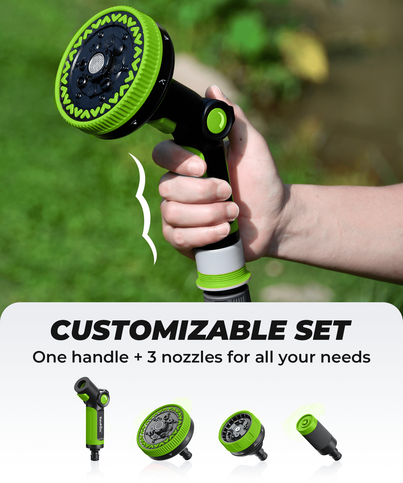 RainPoint Water Hose Nozzles Thumb Control, 3 Detachable Nozzle Total 21-Spray Patterns Garden Sprayer Nozzle with 3/4" Hose Connector for Watering and Cleaning