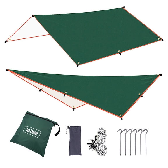 Rainproof Camping Tarp, Army Green 3x5m Silver Coated Outdoor Awning Sunshade Shelter for Beach Patio