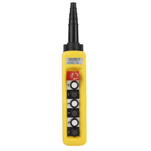 Rainproof Crane Hoist Push Button Switch Pendant Controller with Emergency Stop for Chain Hoists and Lifting Systems, Heavy Duty ABS Control Switch, 18.3 in / 46.5 cm