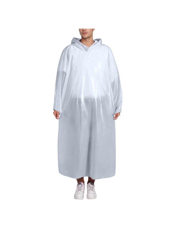 Rainproof Poncho for Men Women - Disposable Raincoat Thickened Lightweight Portable, Unisex Adult Kids Outdoor Travel Rain Wrap, 7 Colors (White), Adjustable Fit