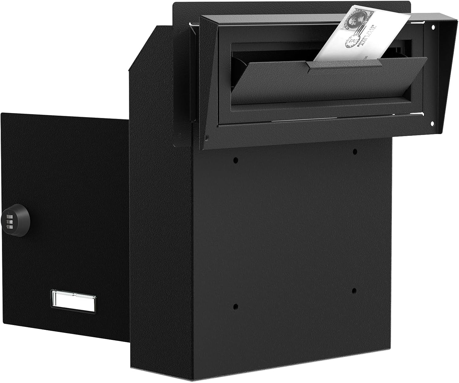 Pochar Rainproof Through The Door Key Drop Box, Galvanized Steel Heavy Duty Mailbox with Combination Lock for Keys, Deposit, Payment, Mails (Black)