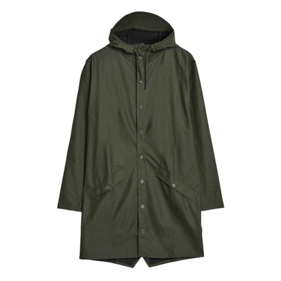 Rains Green Lightweight Waterproof Long Jacket, Size Small