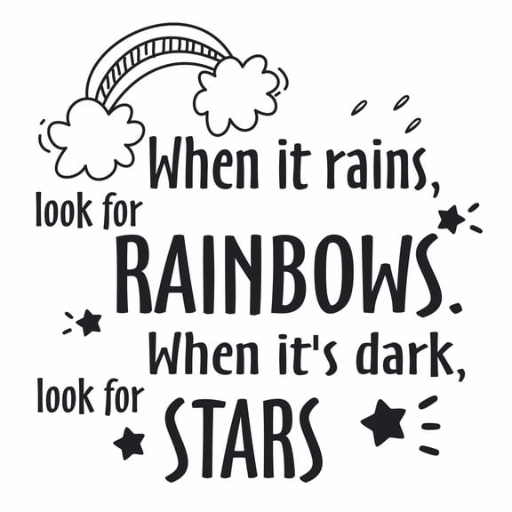 When It Rains Look For Rainbows When It's Dark Look For Stars Wall Quotes Decal | 20" x 20" Oscar Wilde DIY Stick And Peel Vinyl Home Decor Quotes Bedroom Living Room Sticker Decoration